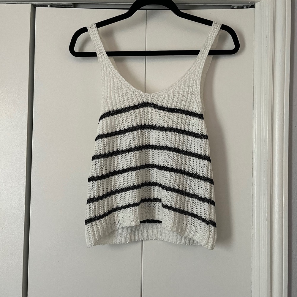 Harper Heritage Womens White Black Striped Knit V-Neck Tank Top Size M